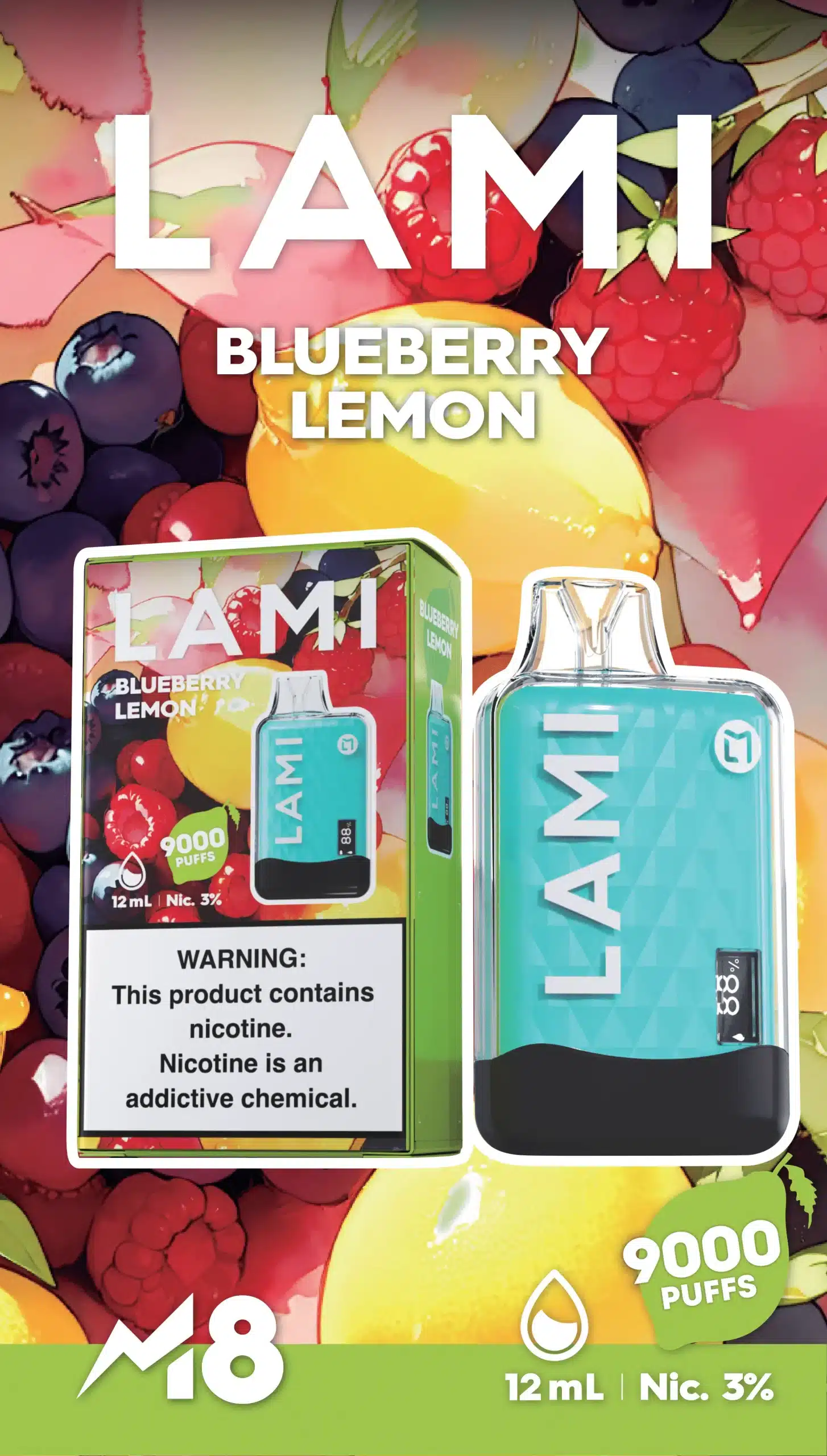 LAMI บลูเบอร์รี่ มะนาว – 9000 Puffs - 390 บาท