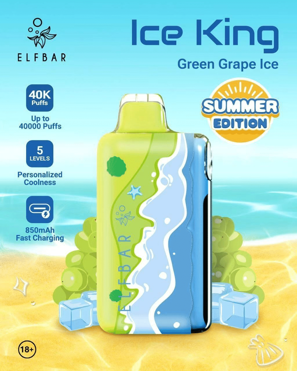 Elfbar Ice King องุ่นเขียวเย็น – 40000 Puffs - 1390 บาท