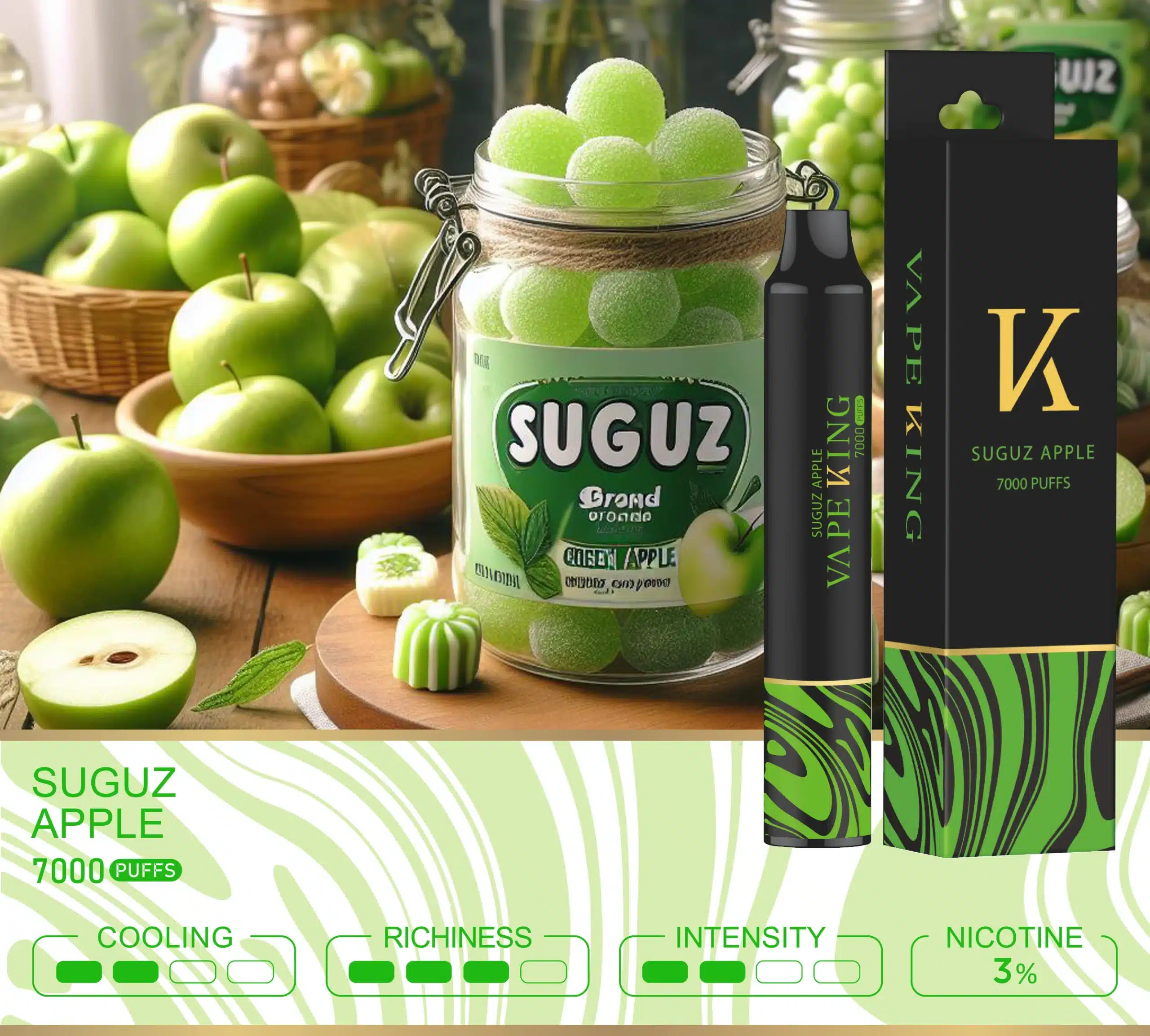 Vape King ซูกัส แอปเปิล – 7000 Puffs - 370 บาท