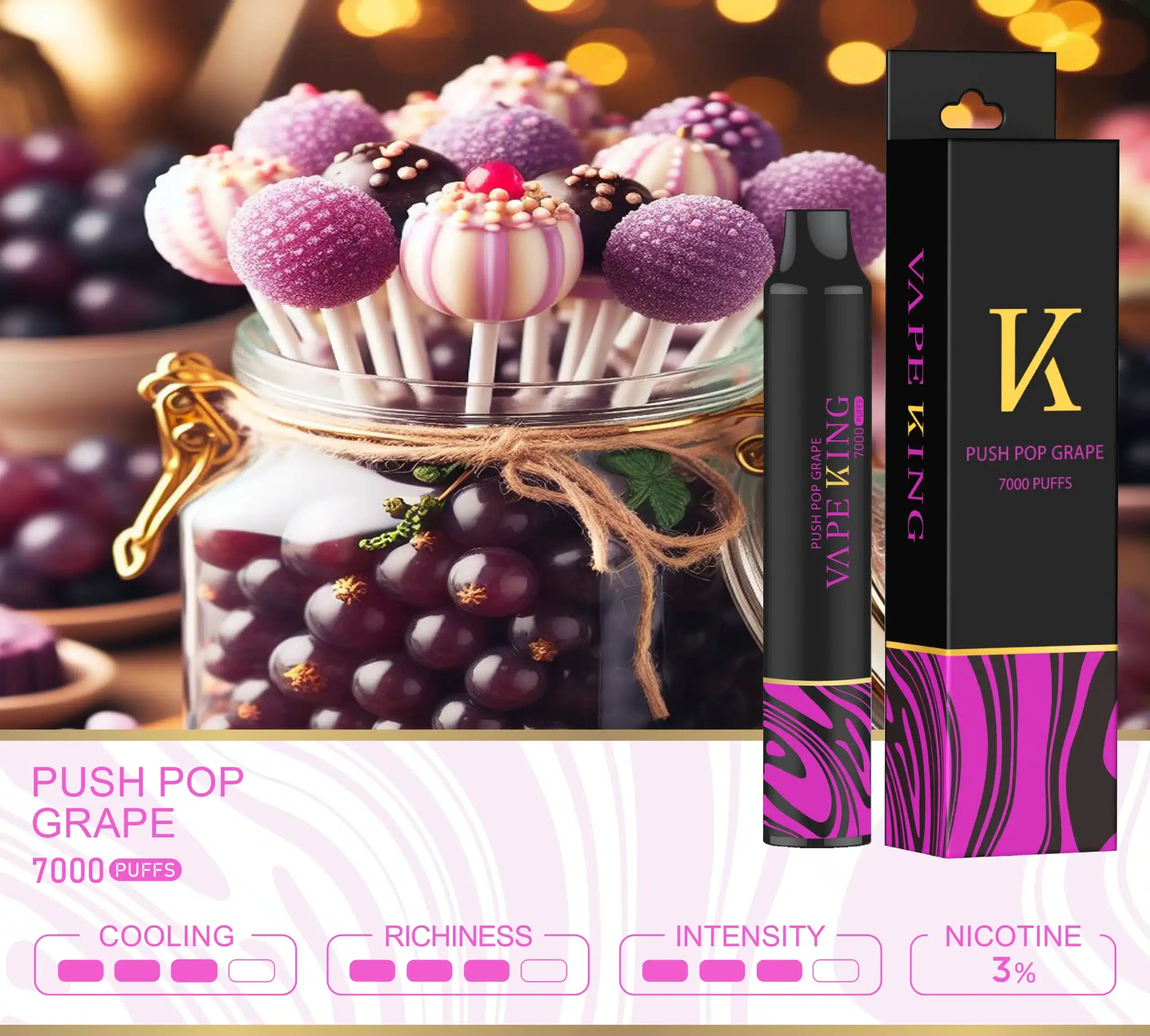 Vape King ลูกอมองุ่น – 7000 Puffs - 370 บาท